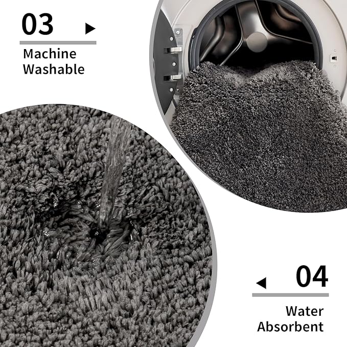 Bathroom Rugs 24x48 Non Slip Dark Grey Fluffy Bath Mat for Bathroom Floor Washable Plush Luxury Bath Rug for Tub Soft Shaggy Absorbent Shower Sink Mat