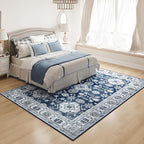 VK VK·LIVING Machine Washable Rug 4'x6' Vintage Design Washable Area Rugs with Non Slip Rugs for Living Room Bedroom Traditional Woven Carpet Stain Resistant Home Decor Office Boho Rug (Navy)