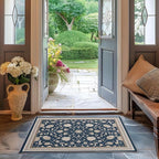 EVERGRACE Area Rugs for Entryway 2x3, Boho Floral Faux Wool Indoor Outdoor Small Rugs, Washable Rugs for Bedroom Bathroom Laundry Doormat, Low Pile Floor Mat Carpet for Home Decor, Navy Blue