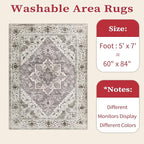 SERISSA 5x7 Boho Area Rug, Washable Large Rugs for Living Room, Ultra Soft Non-Slip Bedroom Rug Print Distressed Vintage Farmhouse Carpet Earth Tone Rug for Dining Room Office Home Decor