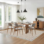 GarveeHome 4x6 Area Rugs for Bedroom Living Room Machine Washable Rugs Floral Bordered Small Carpet Non-Slip Stain Resistant Accent Carpet for Dining Room Table Apartment Office, Light Camel