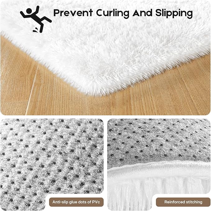 6x9 Cream White Rugs for Living Room Bedroom, Fluffy Large Area Rug Soft Shag Non-Slip Carpet for Kids Boys and Girls Room Dorm Home Decor (6ft x 9ft)