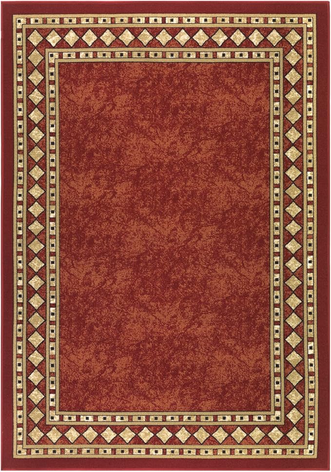 Antep Rugs Alfombras Modern Bordered 8x10 Non-Skid (Non-Slip) Low Profile Pile Rubber Backing Indoor Area Rugs (Maroon Beige, 7'10" x 10')
