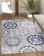 CAMILSON Indoor Outdoor Rug 6x9 Bohemian Medallion Floral Area Rugs for Indoor and Outdoor Patios Easy-Cleaning Non-Shedding Living Room Garden and Kitchen Washable Outside Carpet (6 x 9 / Blue)