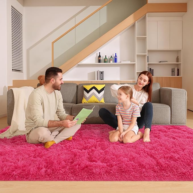 6x9 Area Rugs for Living Room, Fluffy Large Rugs for Bedroom, Soft Shag Fuzzy Non-Slip Carpet for Kids Boys and Girls Nursery Room Dorm Indoor Home Decor (Hot Pink, 6ft x 9ft)