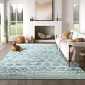 jinchan Moroccan 8x10 Area Rugs for Living Room - Machine Washable Modern Geometric Stain Resistant Ultra-Thin Low-Pile Large Rug Non-Slip Carpet for Bedroom Kitchen Dining Room (8x10ft, Teal Blue)