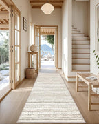 LUMI Washable Runner Rug, 3'x7' Non-Slip Hallway Mat, Low Profile Thin Long Carpeet for Laundry Kitchen Bedroom Office, White and Brown