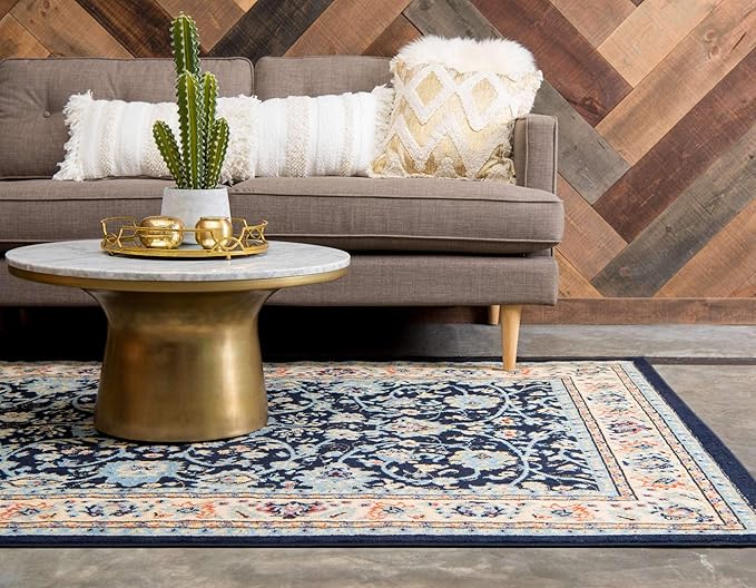 Unique Loom Sialk Hill Collection Area Rug - Washington (2' 2" x 3' 1" Rectangle Navy Blue/Cream)