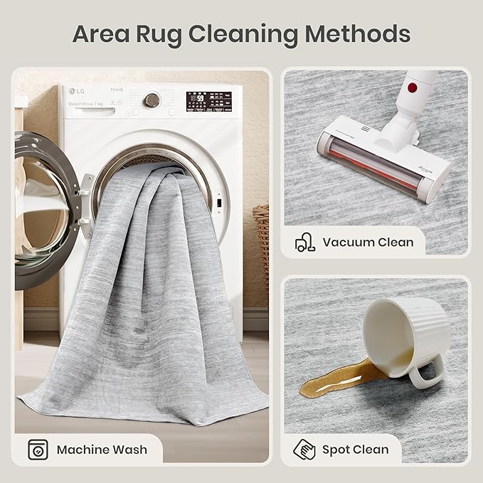 Valenrug Washable Rugs 6x9 - Non Slip 6x9 Area Rugs for Living Room, Stain Resistant Area Rugs for Bedroom, Foldable Machine Washable Area Rug(6'x9', Grey)