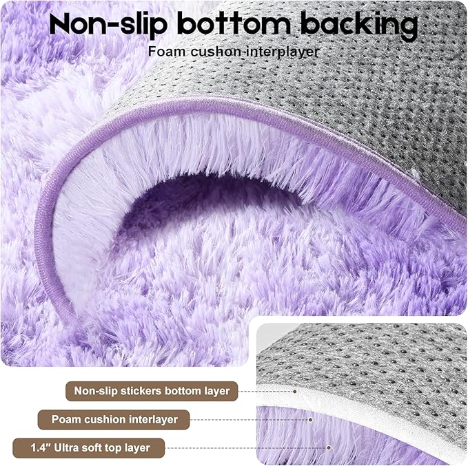Area Rugs 9x12 Living Room, Fluffy Large Rugs for Bedroom, Soft Shag Fuzzy Non-Slip Carpet for Kids Boys and Girls Nursery Room Dorm Indoor Home Decor (Tie-Dyed Purple, 9ft x 12ft)