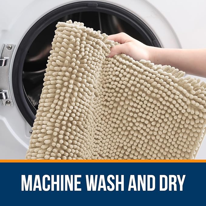 OLANLY Bathroom Rugs 59x35, Extra Soft Absorbent Chenille Bath Rugs, Rubber Backing Quick Dry, Machine Washable Bath Mats for Bathroom Floor, Tub and Shower, Home Decor Accessories, Beige
