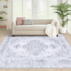 Area Rug 4x6 Vintage Rug, Machine Washable Vintage Distressed Medallion Rug Non-Slip Soft Low Pile Large Indoor Rugs for Bedroom Kitchen Dining Room Office(LightGrey,4'x6')