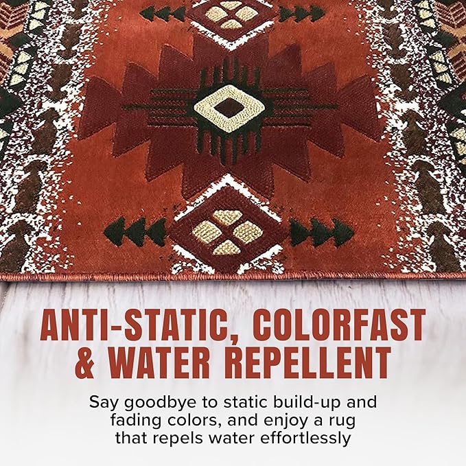 YHSF South West Native American Area Rug C318 - Easy Clean, Thick, Soft, Durable Native Tribal American Indian Inspired Rug for Bedroom/Living Room and More - Rust, 2 Feet x 7 Feet