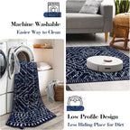 Wonnitar Moroccan Washable Area Rug 4x6, Blue Rugs for Living Room, Non-Slip Boho Bedroom Throw Mat, Non-Shedding Large Geometric Low Pile Floor Carpet for Home Office Mudroom Kitchen (Blue,4'x6')