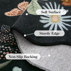 Lahome Floral Washable Round Area Rug, Round Rug 5ft Soft Non-Slip, Non-Shedding Boho Circle Carpet for Bedroom Living Room Bathroom Nursery Kitchen, Black/Grey