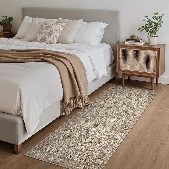 Bavni2'6''x8 Rug Runners for Hallways, Washable Runner Rug Non Slip,Vintage Floral Print Style Rugs for Bedroom-Lightweight Low Pile Carpet for Hallways Bathroom, Dark Espresso