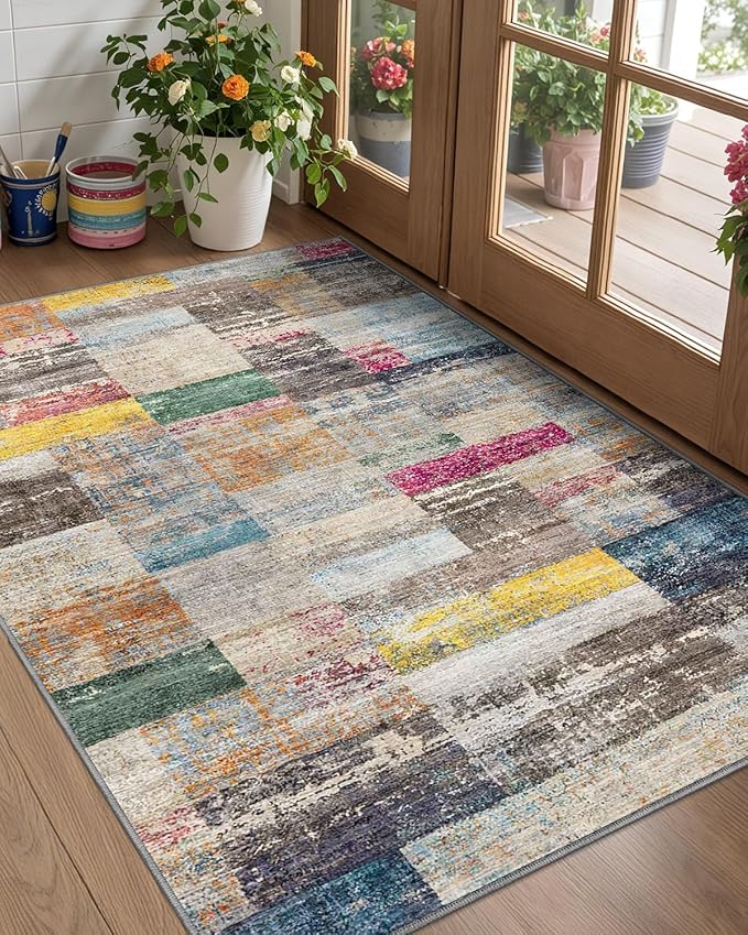 LUMI Ultra Thin Door Mat, 18x30 Non Slip Indoor Doormat Entrance Washable Rugs Entryway Oriental Vintage Soft Carpet for Kitchen Bedroom Front Door, Multicolor
