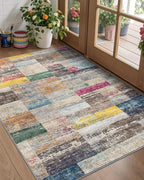 LUMI Ultra Thin Door Mat, 36x59 Non Slip Indoor Doormat Entrance Washable Rugs Entryway Oriental Vintage Soft Carpet for Kitchen Bedroom Front Door, Multicolor