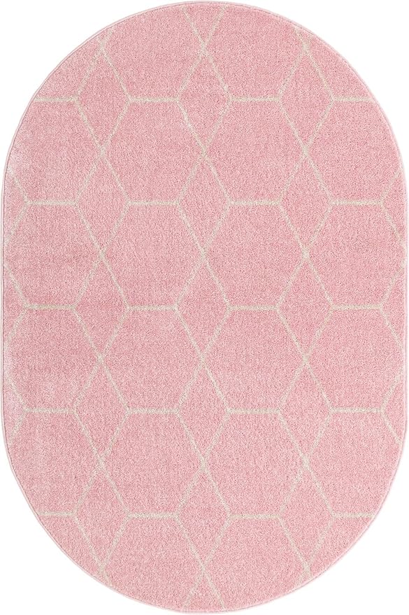 Unique Loom Trellis Frieze Collection Area Rug - Geometric (4' x 6' Oval, Light Pink/ Ivory)