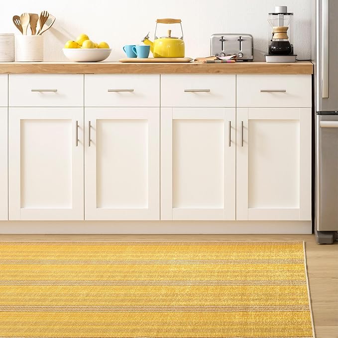 Dash & Albert Sunflower Ticking Machine Washable Rug, 6 X 9 Feet, Yellow Stripe Pattern