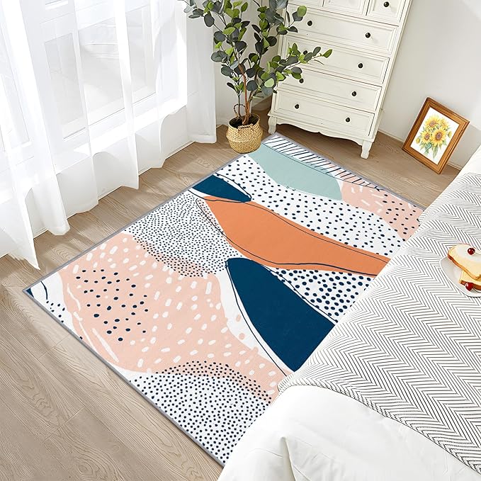 Boho Rugs for Entryway - Polka Dot Color Block Area Rugs 3x4, Abstract Multicolor Non Slip Foldable Indoor Throw Carpet Home Decor #C041
