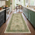 2.6x8 Floral Washable Area Rug Soft Runner Rugs for Kitchen, Vintage Boho Hallway Rug for Bedroom Dining Room, Botanical Birds Non Slip Low Pile Throw Carpet, Retro Pink/Green