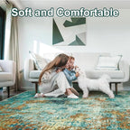 Washable Area Rug 5x7 - Neutral Modern Abstract Rugs, Soft Non Slip Thin Carpet with for Bedroom, Under Dining Room Table, Home, Office, Dorm, Office Rolling Chair - Teal Brick
