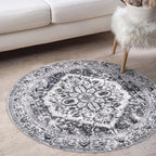 KOZYFLY Round Rug 3 Ft Rugs for Entryway Washable Circle Entrance Rug Non Slip Round Doormat Indoor Printed Faux Wool Round Front Door Mat Floor Carpet for Backdoor, Entryway, Bedroom, Grey