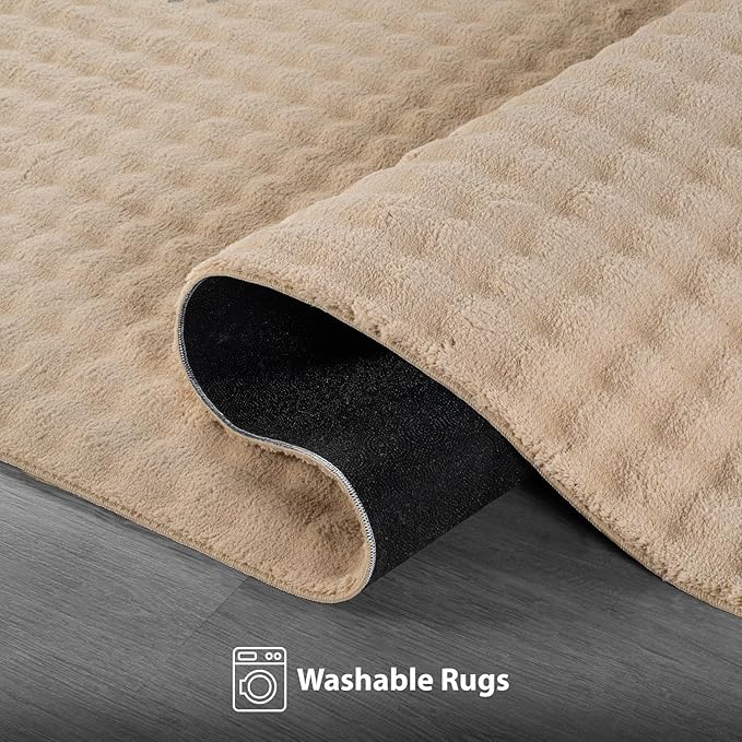 CAMILSON Modern Beige Non Slip Rug 3x5 Ultra Soft High Pile Area Rugs Non Skid Rubber Backing Durable & Easy to Clean Carpet for Living Room Bedroom Kids Room Indoor Use (3 x 5 Beige)