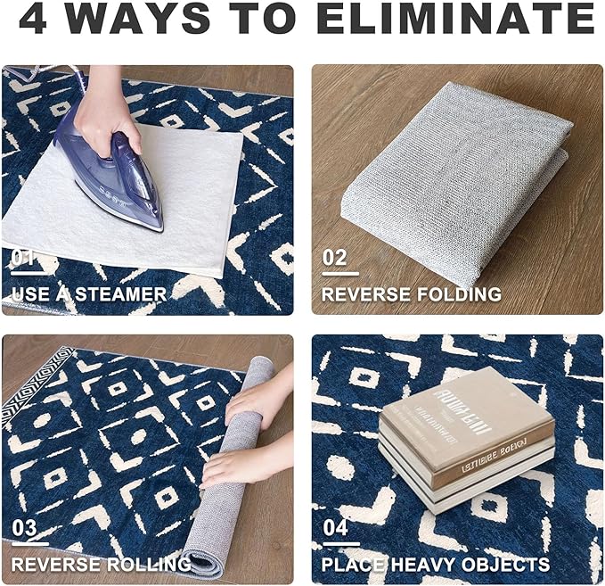 KILOCOCO Hallway Runner Rug 2.6'x16' Runners for Hallways Washable Runner Soft Non Slip Printed Geometric Low-Pile Rugs Runners for Bedroom Kitchen Living Room Boho Rugs, Blue
