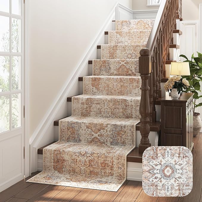 jinchan Kelda Runner Rug 2x10 Hallway Rug Washable Runner Vintage Mat Retro Lightweight Non-Slip Floor Cover Distressed Thin Carpet for Entryway Bathroom Bedroom Laundry Room Stairway Brick Red