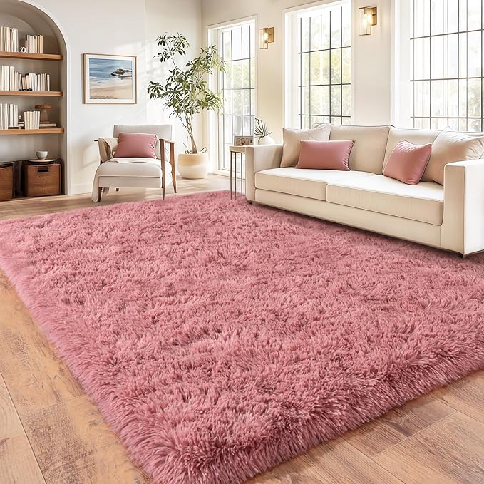 8x10Ft Ultra Soft Shag Area Rug for Living Room, Fluffy Carpet for Bedroom, Plush Modern Floor Rug for Home Decor, Blush