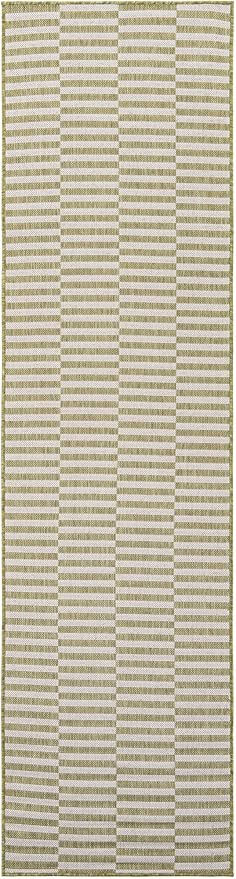 Unique Loom Outdoor Striped Collection Area Rug - Striped (2' 7" x 10' Runner Green/Ivory)