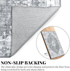 MUJOO Grey Rug 8'x10' Area Rugs for Living Room Bedroom Dining Room,Large Washable Boho Bohemian Vintage Distressed Farmhouse Non Slip Carpet, Floral Flowers