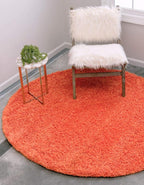 Unique Loom Solid Shag Collection Area Rug (8' Round, Tiger Orange)
