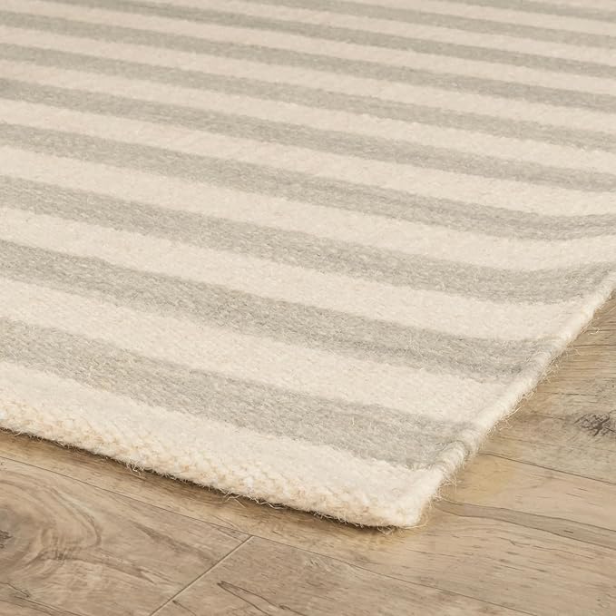 Home Conservatory Ladder Stripe Grey/Ivory Handwoven Wool 5 X 8 Feet, Grey/Ivory Stripe Pattern