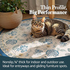 jinchan Elora 8ft Floral Round Rug for Dining Room Washable Living Room Rug Vintage Romance Design Non Slip Indoor Floor Cover Lightweight Low-Profile Throw Carpet for Bedroom Porch Patio, Blue/Beige
