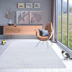 Hand-Tufted 100% Wool Area Rug – Unique Modern Geometric Grid Pattern, Soft Plush Textured Carpet for Living Room, Bedroom, Dining Room & Entryway (Blue, 8' x 11')