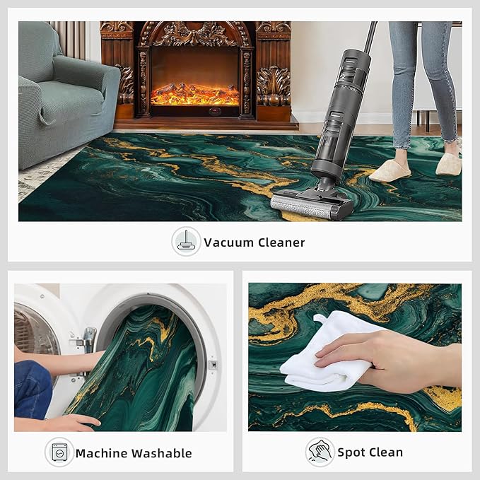 3x4 Abstract Marble Rugs for Entryway - Emerald-Green-Marble Kids Bedroom Rug, Luxury Stone Pattern Mudroom Rug Soft for Coffee Shop Living Room Under Table Game Room