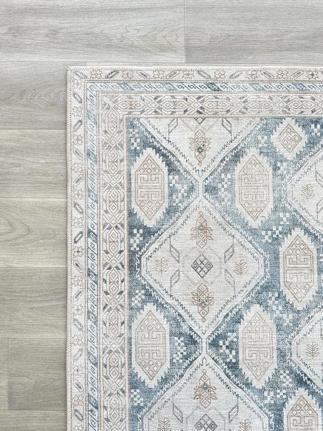 Fame Living Faded Oushak Rug, Turkish Vintage Floral Pastel Large Oversized Area Rugs for Living Room Dining Bedroom Kitchen Bathroom Nursery (848CrNv, 7'5" x 9'8")