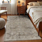 4x6 Washable Rug for Living Room Bedroom Dining Room Non-Slip Low Pile Vintage Distressed Entryway Rug Traditional Floral Retro Accent Throw Carpet for Dining Room Bathroom Kitchen Antique/Moss
