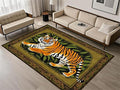 Tiger Area Rug,4x5ft, Tiger Print Rug,Tiger Themed Stylish Rug, Bohemian Vintage Tiger Print Rug, Non-Slip Washable Rug for Living Room Bedroom Dining Room Kids Room Decoration