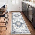Enkor Runner Rugs for Hallway, 2x6 Washable Soft Non Slip Floor Rugs for Kitchen, Modern Mat for Living Room Bedroom Entryway Blue & White