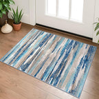 Small Abstract Area Rug, Entryway Rug Washable Door Mat Indoor Entrance, 2x3 Washable Rug Non-Slip, Soft Blue Kitchen Rugs Thin Print Faux Wool Floor Carpet Throw Rugs for Foyer Front Door Sink