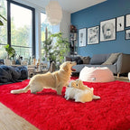 Red Fluffy Rug Plush Carpet for Bedroom Dorm, Non-Slip High Pile Rug, Shag Rug for Playroom Nursery Home Office Decor 8X10 Ft