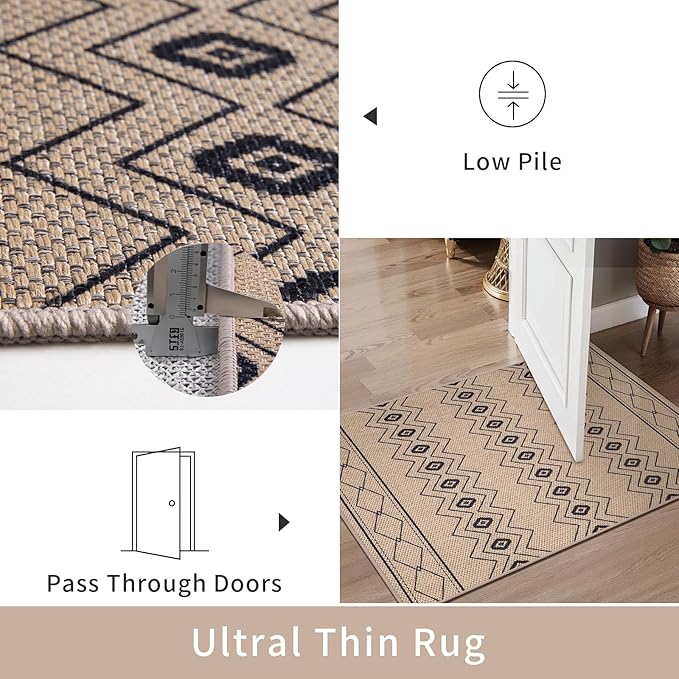 Tangsoo Modern Geometric Easy Jute Rug 3x5 Small Area Rug,Non-Slip Washable Rug for Entryway,Ultra Thin Non Shedding Indoor Outdoor Door Mat for Porch Bedroom Patio