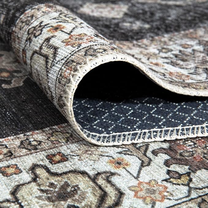 Bloom Rugs Washable Non-Slip 8' x 10' Rug - Black/Ivory Traditional Area Rug for Living Room, Bedroom, Dining Room, and Kitchen - Exact Size: 8' x 10'