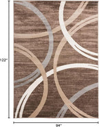Rugshop Modern Wavy Circles Design Area Rug, Non-Shedding Carpet for Living Room, Bedroom, or Dining Room, Brown, 7'10" x 10'2"