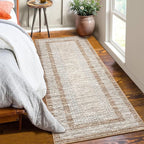 GarveeHome 2.5x8 Modern Bordered Runner Rug Soft Non Slip Washable Floor Carpet Distressed Geometric Hallway Indoor Printed Rug for Kitchen Entrance, Brown