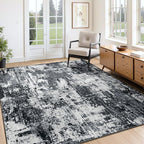 Washable Area Rugs 4'x5' Non-Slip Modern Abstract Soft for Living Room Entryway Bedroom Nursery, Print Pattern, Black Gray